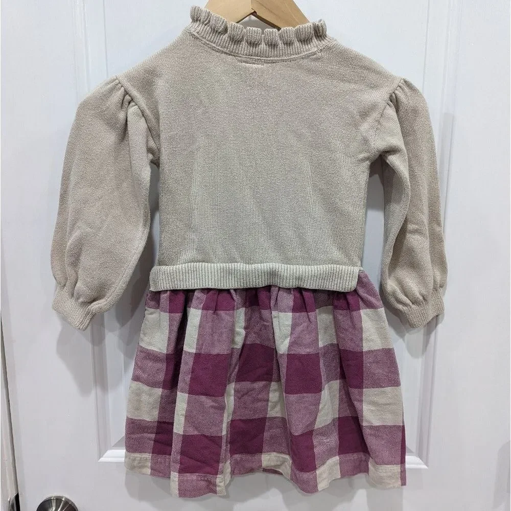 Gap Purple Tan Flannel Plaid Ruffle Sweater Dress Toddler Girls Size 5